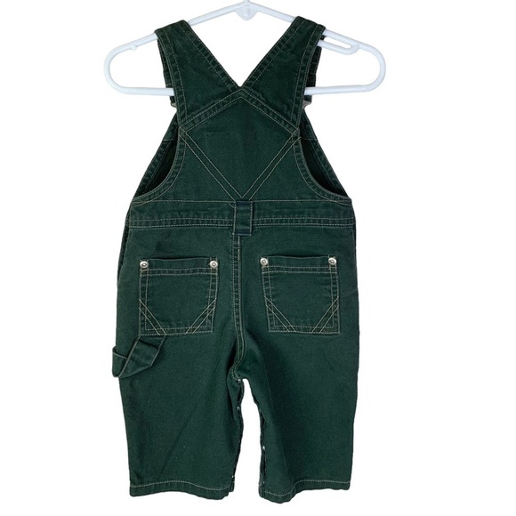 Gymboree Vintage Infant Boys Hunter Green Carpenter Overalls Snap Crotch 3-6 mo - Picture 2 of 8